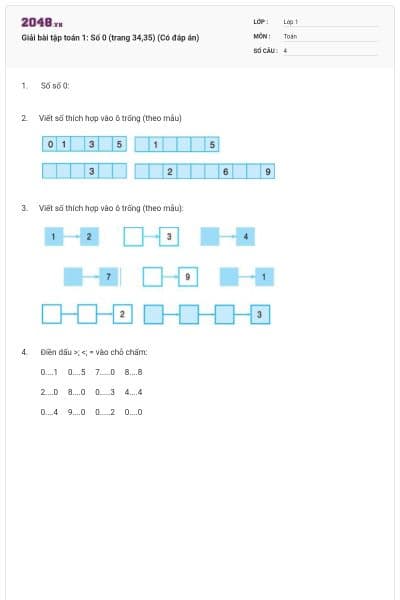 Giải bài tập toán 1: Số 0 (trang 34,35) (Có đáp án)