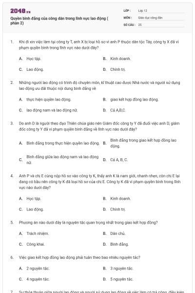 Quyền bình đẳng của công dân trong lĩnh vực lao động ( phần 2)
