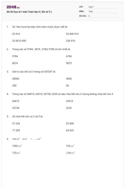Đề thi học kì I môn Toán lớp 4 ( Đề số 5 )