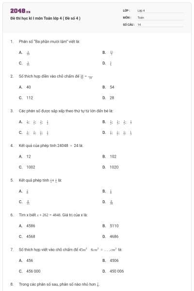 Đề thi học kì I môn Toán lớp 4 ( Đề số 4 )