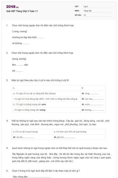 Giải VBT Tiếng Việt 3 Tuần 11