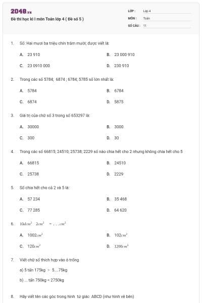 Đề thi học kì I môn Toán lớp 4 ( Đề số 5 )