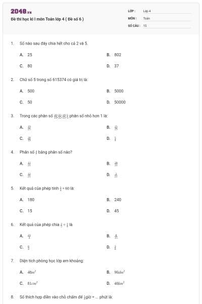 Đề thi học kì I môn Toán lớp 4 ( Đề số 6 )