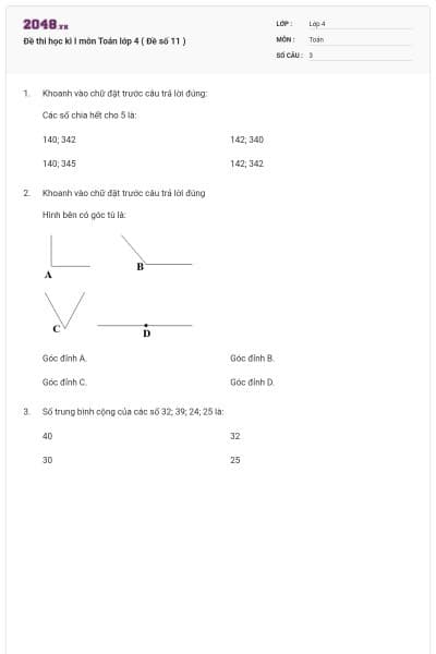 Đề thi học kì I môn Toán lớp 4 ( Đề số 11 )