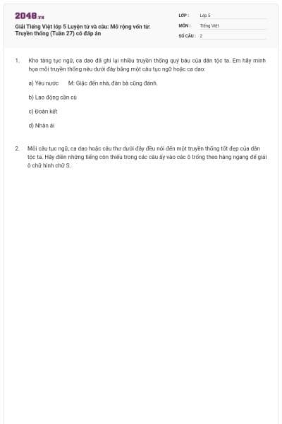 Giải Tiếng Việt lớp 5 Luyện từ và câu: Mở rộng vốn từ: Truyền thống (Tuần 27) có đáp án