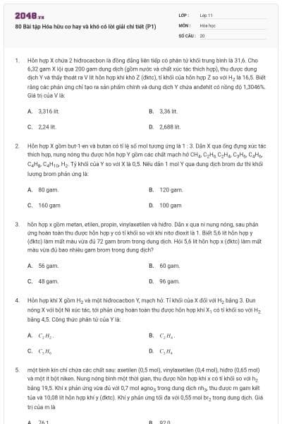 80 Bài tập Hóa hữu cơ hay và khó có lời giải chi tiết (P1)