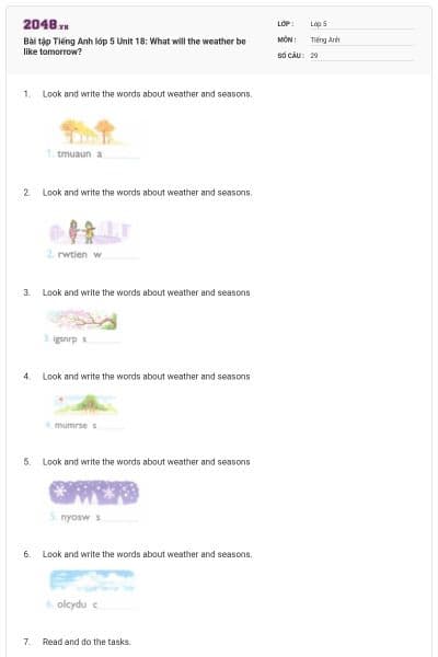 Bài tập Tiếng Anh lớp 5 Unit 18: What will the weather be like tomorrow?