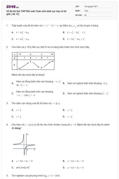 20 Đề thi thử THPTQG môn Toán mới nhất cực hay có lời giải ( đề 12)