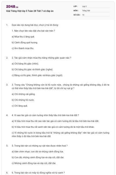 Giải Tiếng Việt lớp 5 Tuần 28 Tiết 7 có đáp án