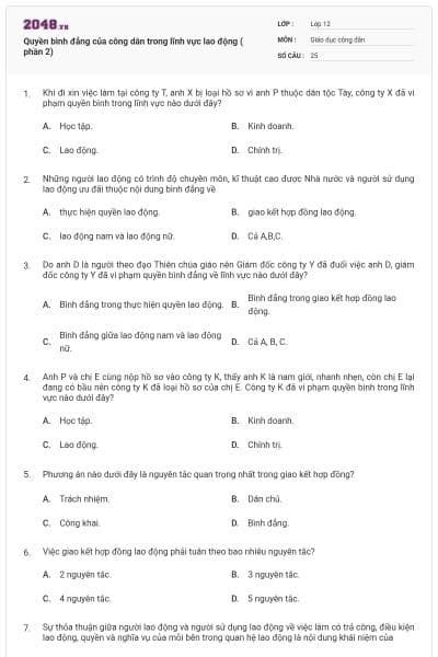 Quyền bình đẳng của công dân trong lĩnh vực lao động ( phần 2)