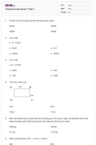 Tổng hợp ôn tập chương 1 Toán 4