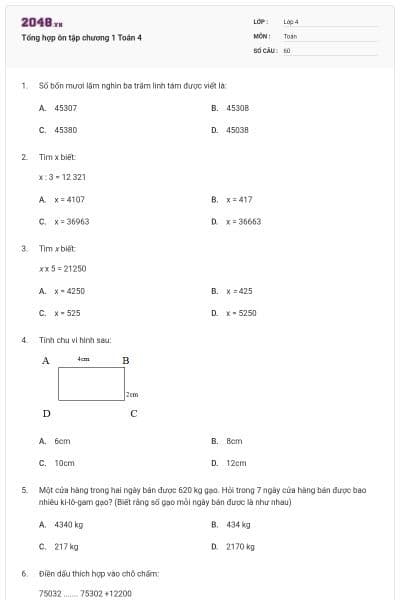 Tổng hợp ôn tập chương 1 Toán 4