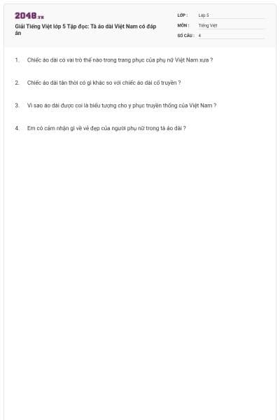 Giải Tiếng Việt lớp 5 Tập đọc: Tà áo dài Việt Nam có đáp án