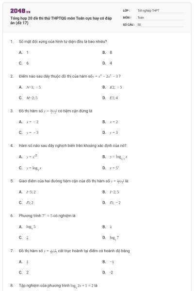 Tổng hợp 20 đề thi thử THPTQG môn Toán cực hay có đáp án (đề 17)