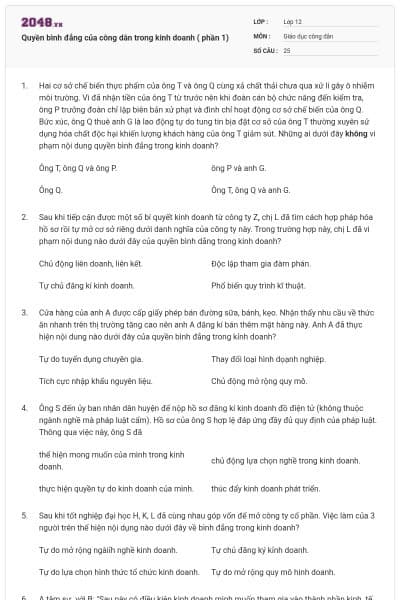 Quyền bình đẳng của công dân trong kinh doanh ( phần 1)