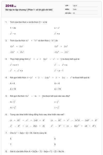 Bài tập ôn tập chương I (Phần 1- có lời giải chi tiết)