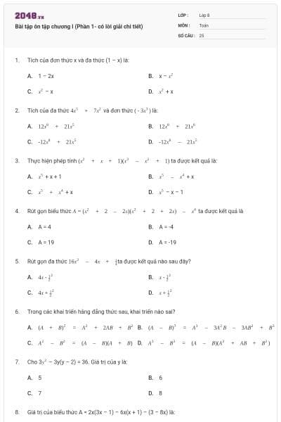 Bài tập ôn tập chương I (Phần 1- có lời giải chi tiết)