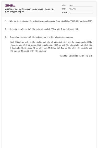 Giải Tiếng Việt lớp 5 Luyện từ và câu: Ôn tập về dấu câu (Dấu phẩy) có đáp án