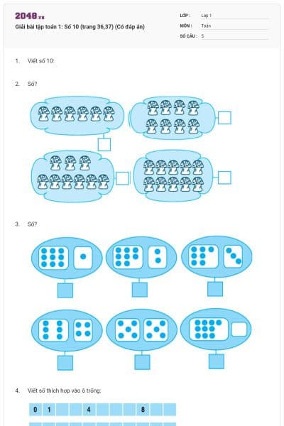 Giải bài tập toán 1: Số 10 (trang 36,37) (Có đáp án)