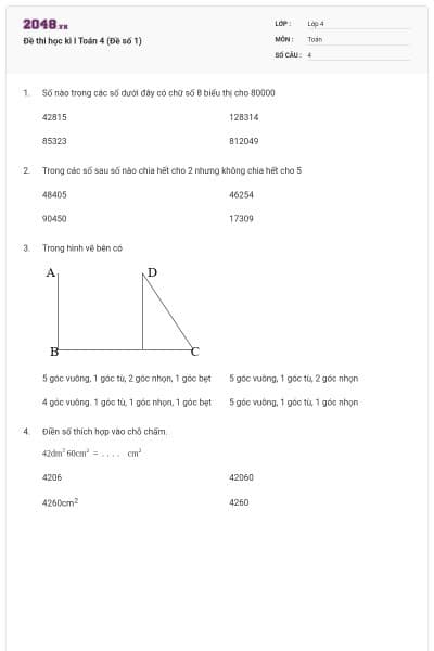 Đề thi học kì I Toán 4 (Đề số 1)