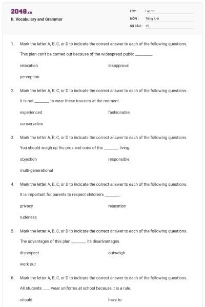 II. Vocabulary and Grammar