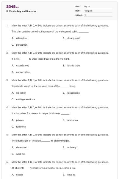 II. Vocabulary and Grammar