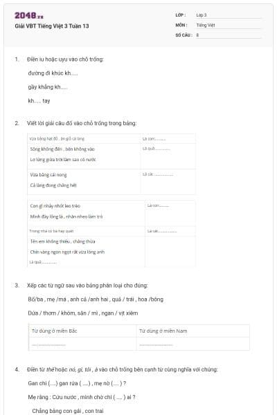 Giải VBT Tiếng Việt 3 Tuần 13