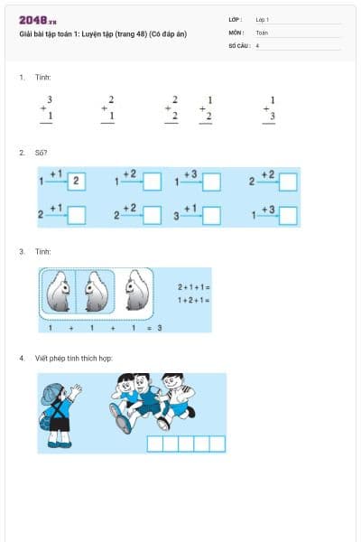 Giải bài tập toán 1: Luyện tập (trang 48) (Có đáp án)