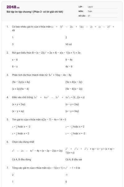 Bài tập ôn tập chương I (Phần 2- có lời giải chi tiết)