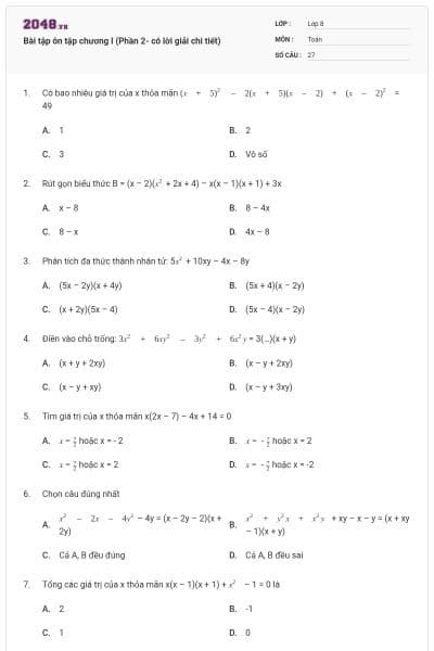 Bài tập ôn tập chương I (Phần 2- có lời giải chi tiết)