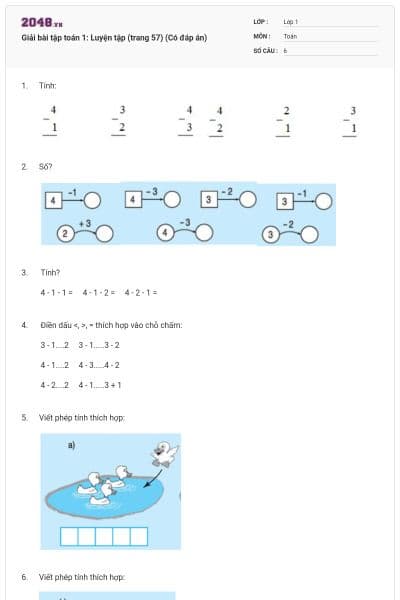 Giải bài tập toán 1: Luyện tập (trang 57) (Có đáp án)