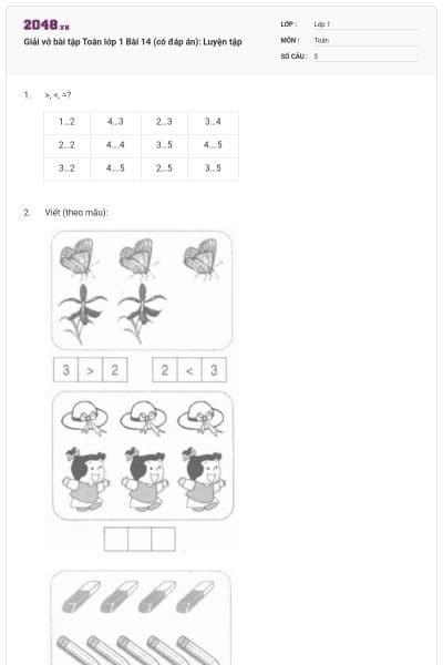 Giải vở bài tập Toán lớp 1 Bài 14 (có đáp án): Luyện tập