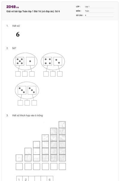 Giải vở bài tập Toán lớp 1 Bài 16 (có đáp án): Số 6