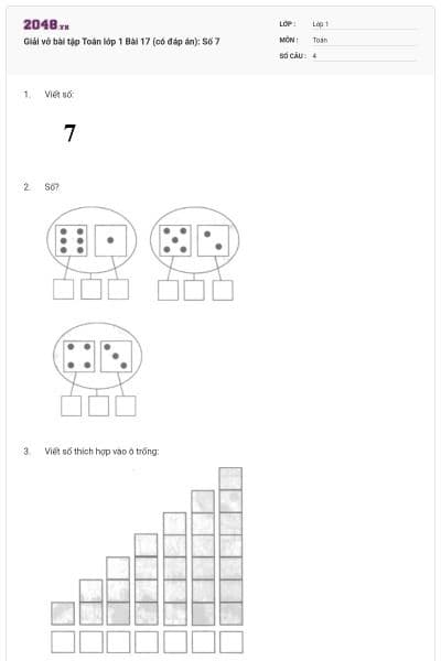 Giải vở bài tập Toán lớp 1 Bài 17 (có đáp án): Số 7