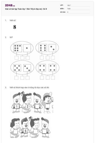 Giải vở bài tập Toán lớp 1 Bài 18(có đáp án): Số 8