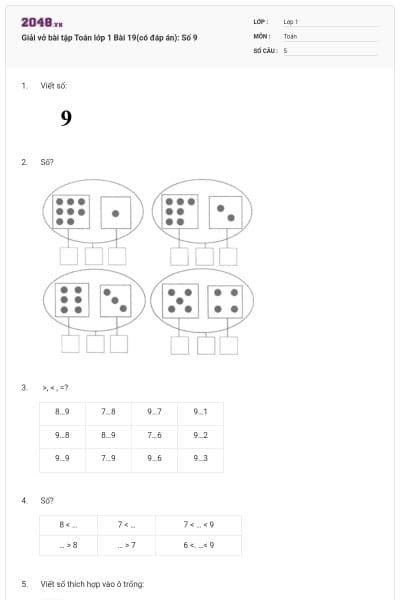 Giải vở bài tập Toán lớp 1 Bài 19(có đáp án): Số 9