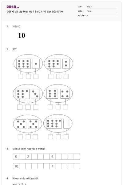 Giải vở bài tập Toán lớp 1 Bài 21 (có đáp án): Số 10