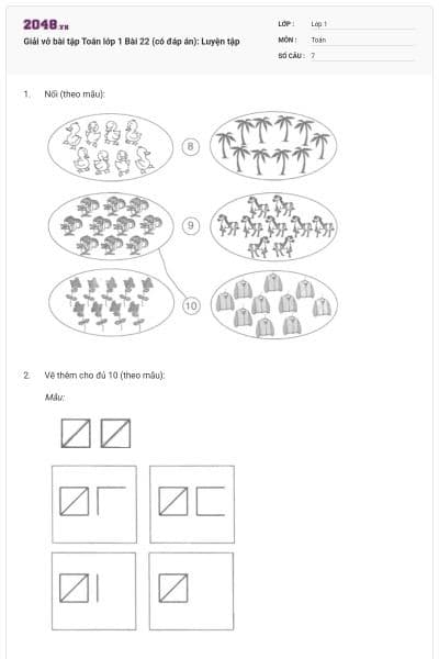 Giải vở bài tập Toán lớp 1 Bài 22 (có đáp án): Luyện tập