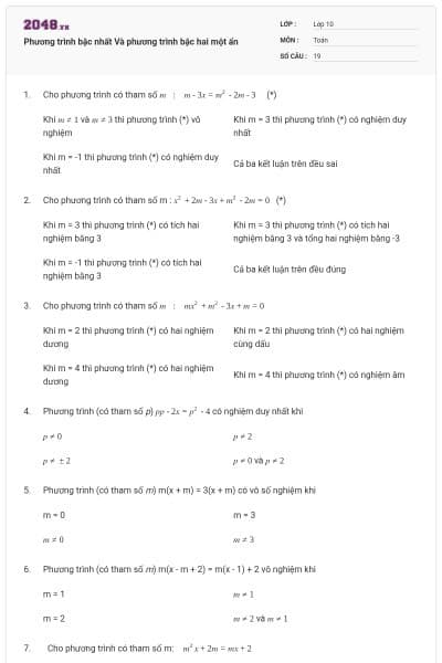 Phương trình bậc nhất Và phương trình bậc hai một ẩn
