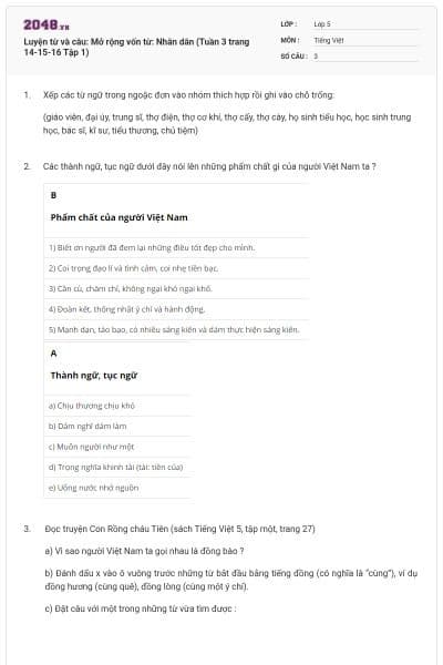 Luyện từ và câu: Mở rộng vốn từ: Nhân dân (Tuần 3 trang 14-15-16 Tập 1)