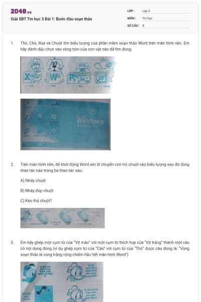 Giải SBT Tin học 3 Bài 1: Bước đầu soạn thảo