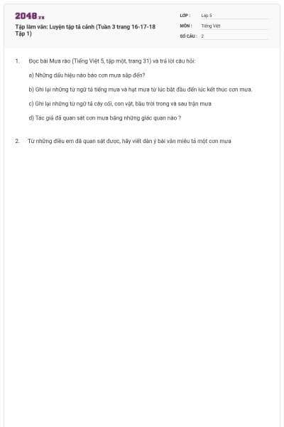 Tập làm văn: Luyện tập tả cảnh (Tuần 3 trang 16-17-18 Tập 1)