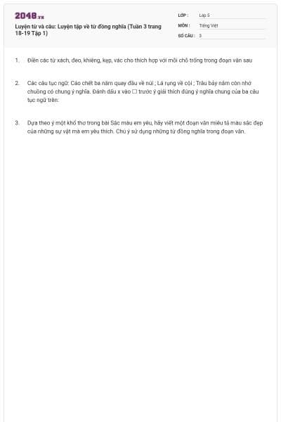 Luyện từ và câu: Luyện tập về từ đồng nghĩa (Tuần 3 trang 18-19 Tập 1)