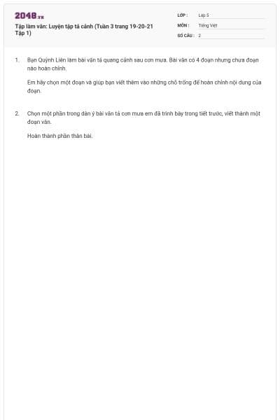 Tập làm văn: Luyện tập tả cảnh (Tuần 3 trang 19-20-21 Tập 1)