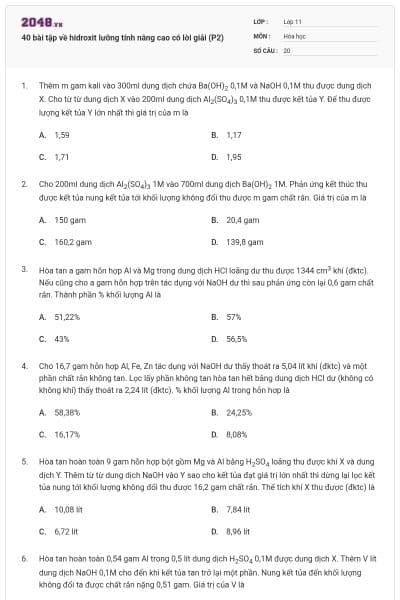 40 bài tập về hidroxit lưỡng tính nâng cao có lời giải (P2)