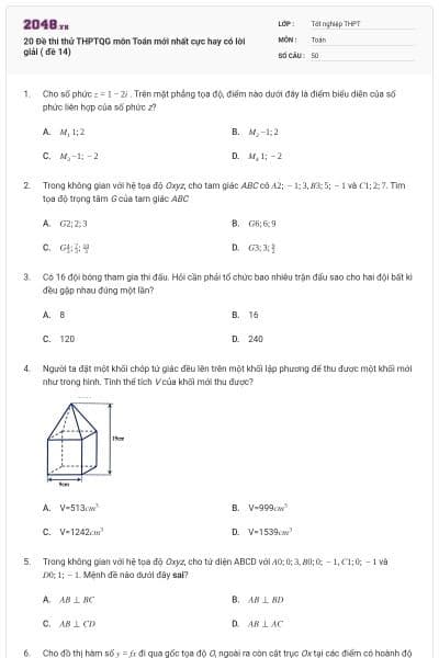 20 Đề thi thử THPTQG môn Toán mới nhất cực hay có lời giải ( đề 14)