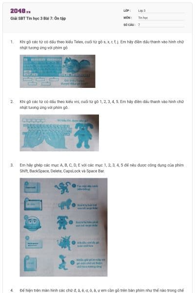 Giải SBT Tin học 3 Bài 7: Ôn tập