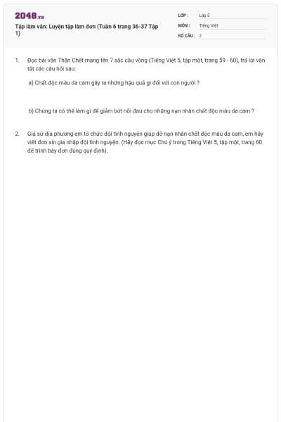 Tập làm văn: Luyện tập làm đơn (Tuần 6 trang 36-37 Tập 1)