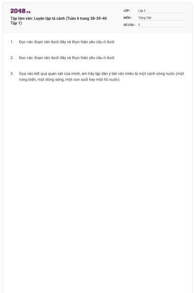 Tập làm văn: Luyện tập tả cảnh (Tuần 6 trang 38-39-40 Tập 1)