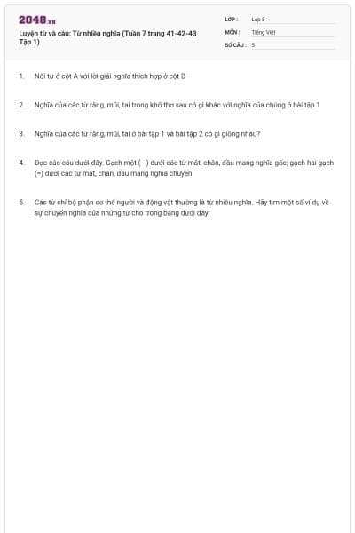 Luyện từ và câu: Từ nhiều nghĩa (Tuần 7 trang 41-42-43 Tập 1)